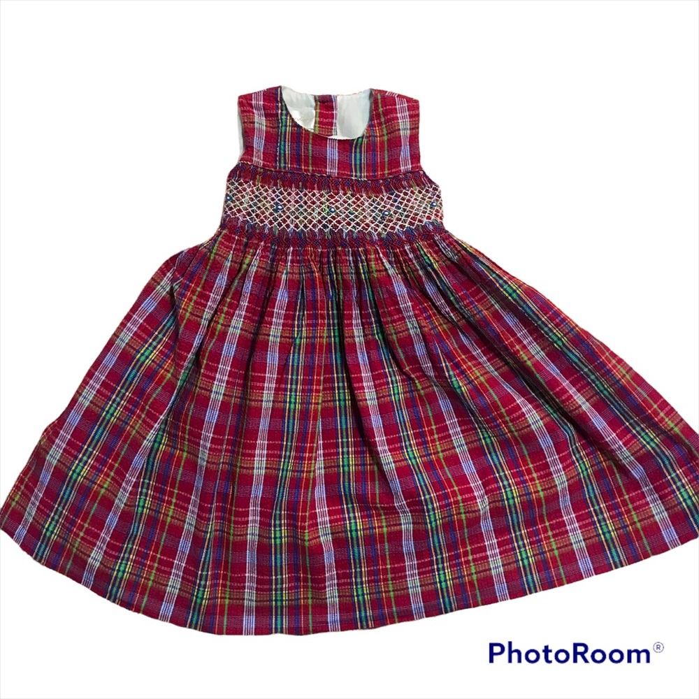 Strasburg vintage smocked plaid sleeveless dress size 2Y GUC